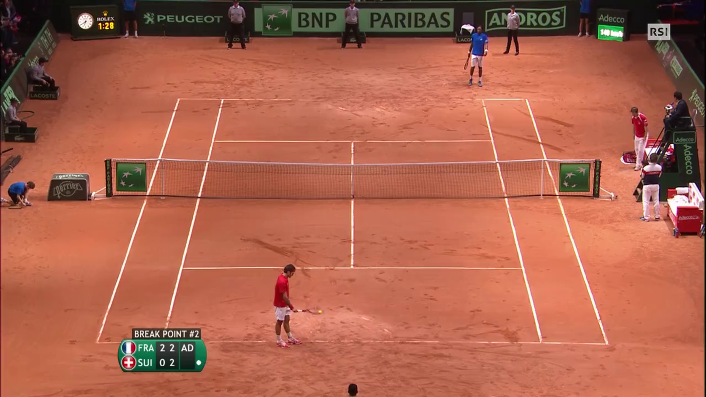 Coppa Davis, il break di Monfils al quinto game del terzo set con Federer (21.11.2014) 