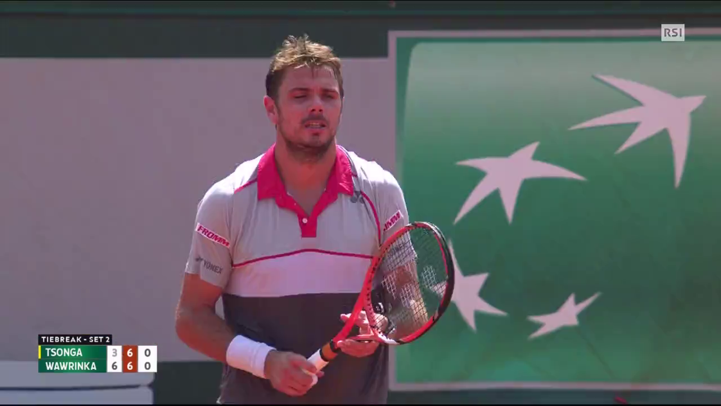 Roland Garros, il tie-break del secondo set di Tsonga - Wawrinka (05.06.2015)