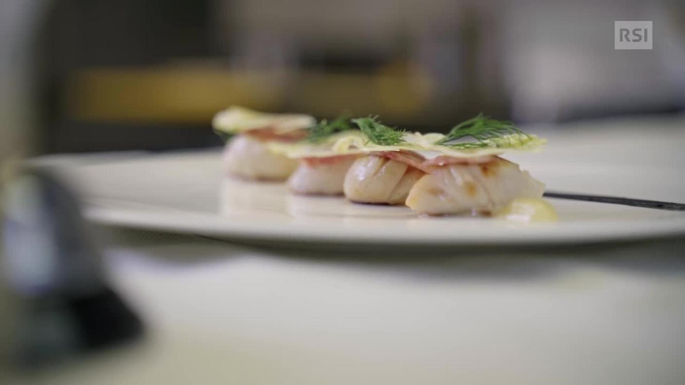 Capasanta scottata con crema di pere e finocchi canditi - Chef Marco Badalucci - Ristorante Badalucci