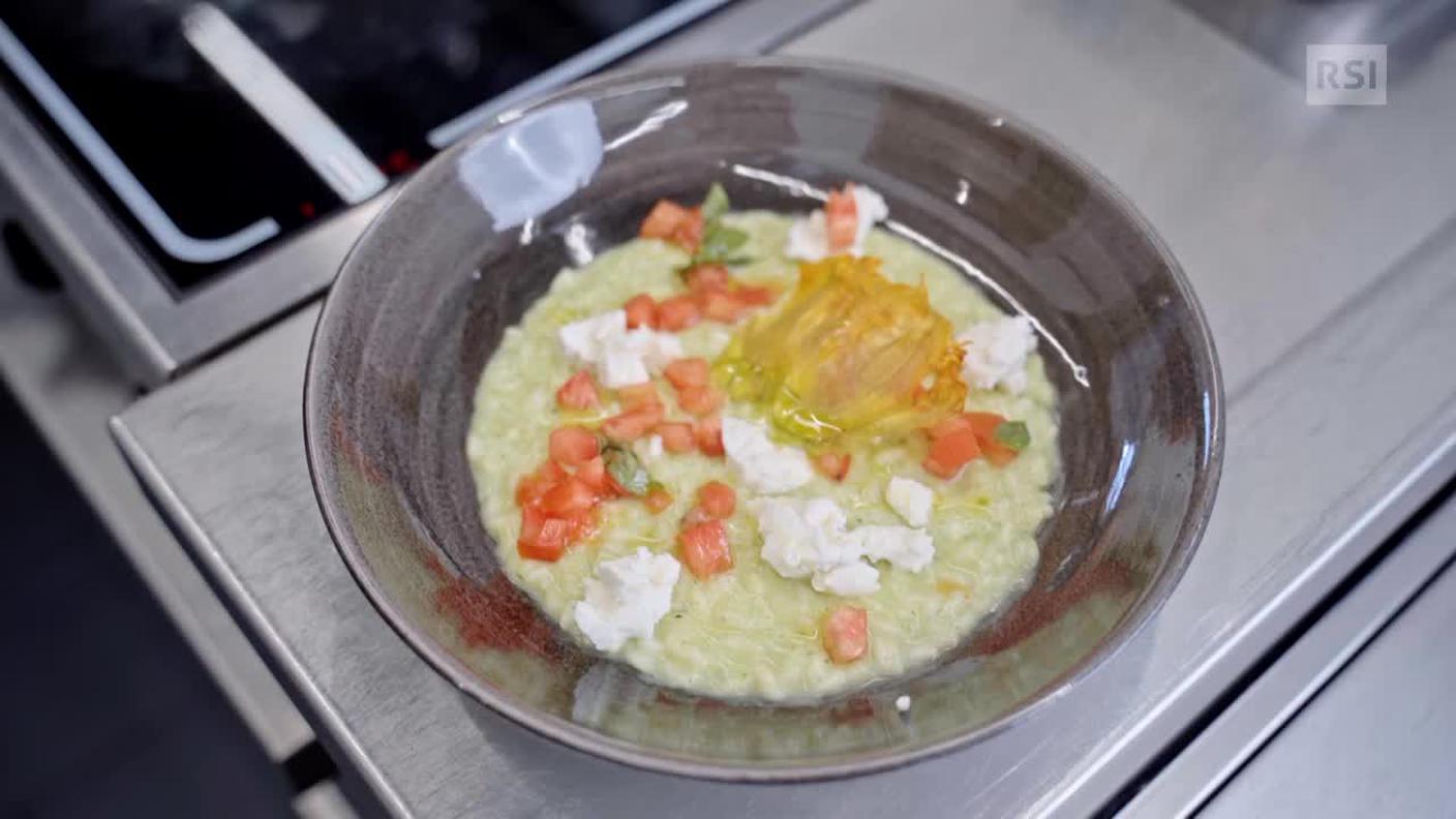 Risotto con crema di zucchine, büscion di capra e pomodoro marinato - Grotto Scalinata - Chef Andrea Usuelli 